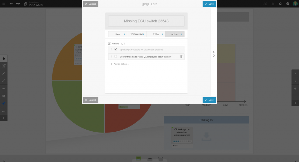 The Actions tab to plan and follow necessary actions to solve the problem