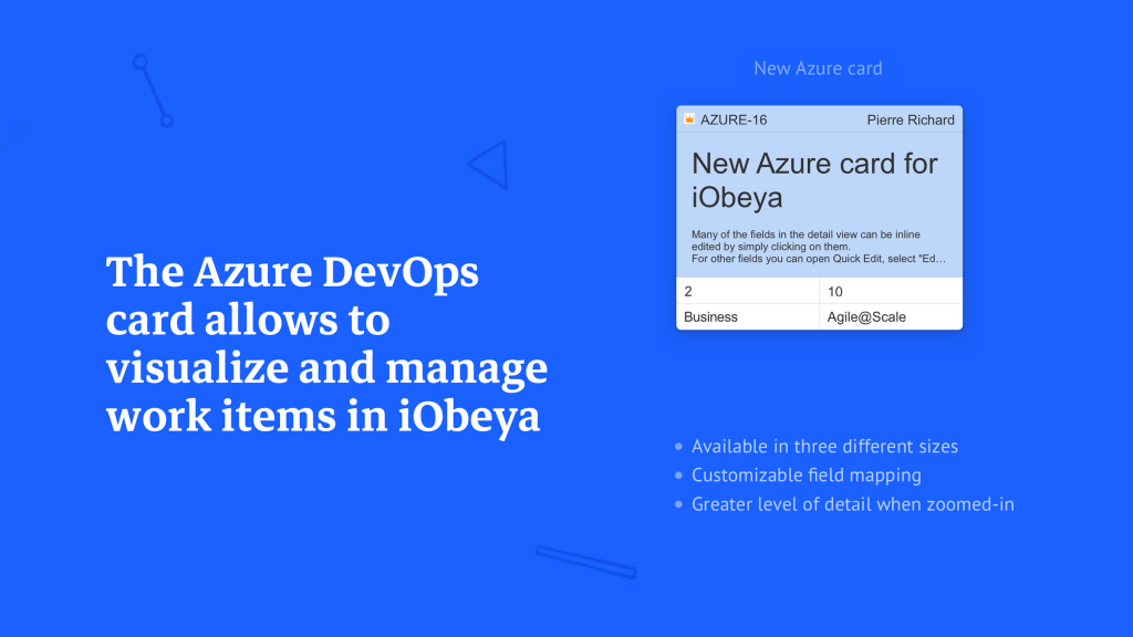 The Azure DevOps card allows to visualize and manage work items in iObeya